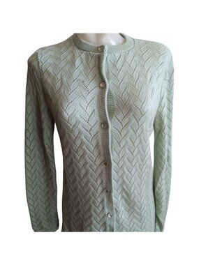 Medium True Vintage Cardigan Sweater Mint Green 19070's Knit Pearl Librarian